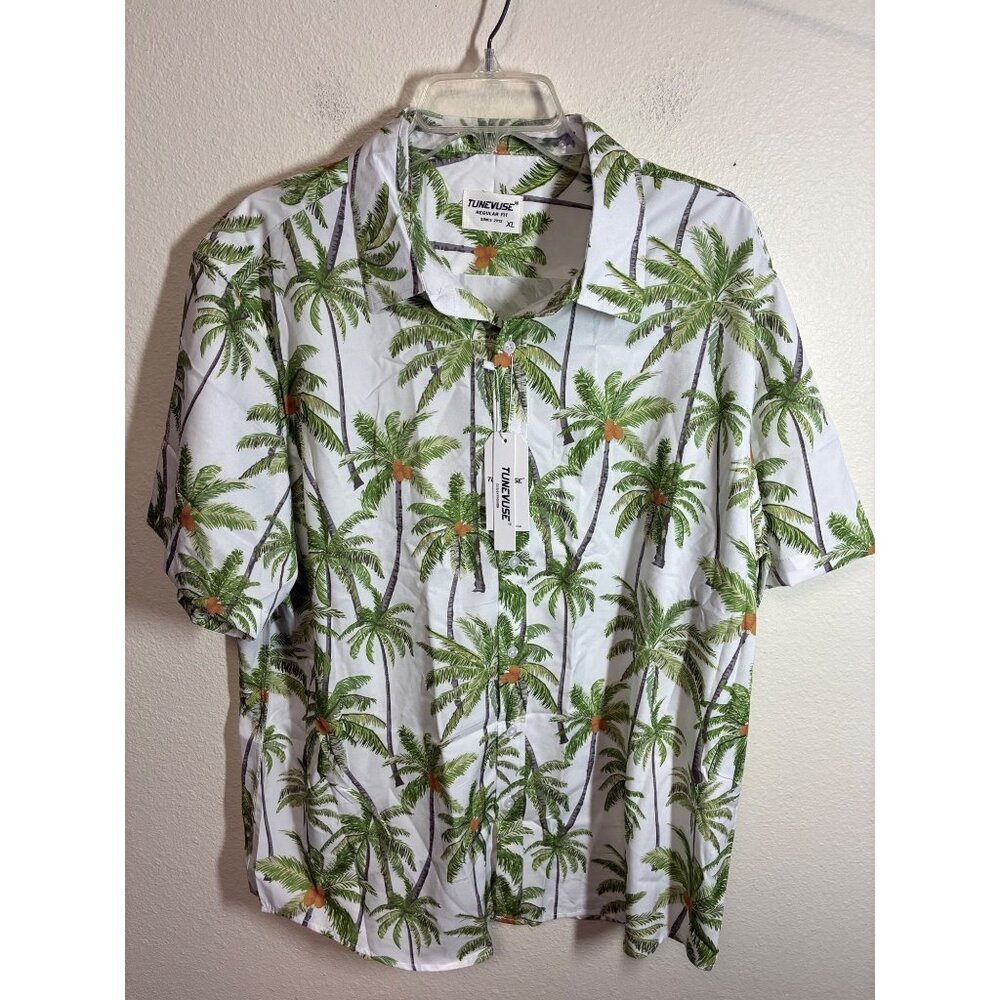 NWT Tunevuse Tropical Button Down Shirt Casual Vacation Palm Tree Men's Size XL
